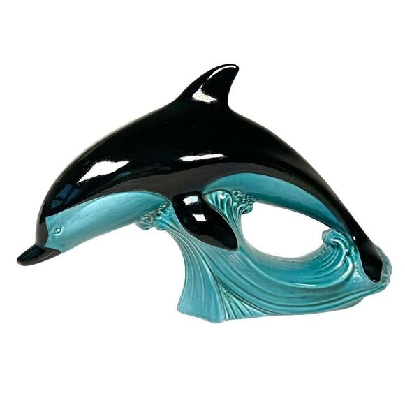 Poole Pottery Dolphin Figurine Large 11 ” Vtg 60’s Mid Century Modern Teal Black - Picture 1 of 7